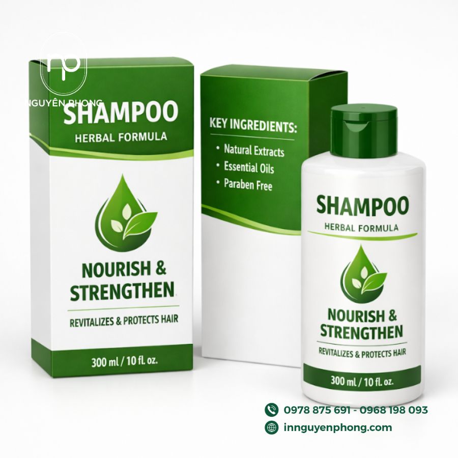 In hộp giấy đựng dầu gội